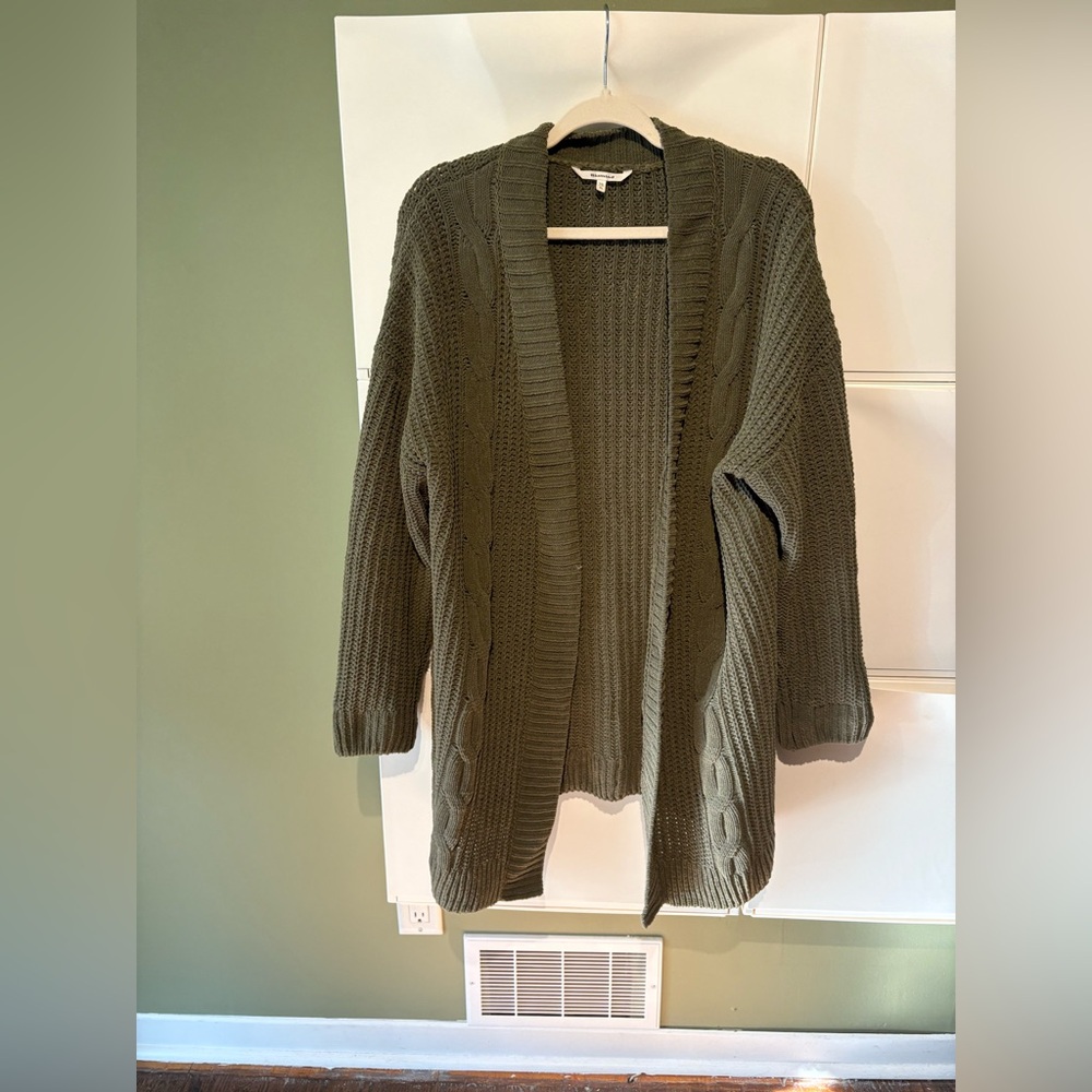 Cozy Olive Open Front Cardigan